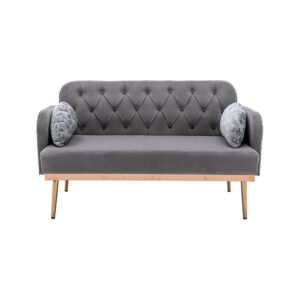 Velvet Sofa, Button Tufted Couch with 2 Pillows